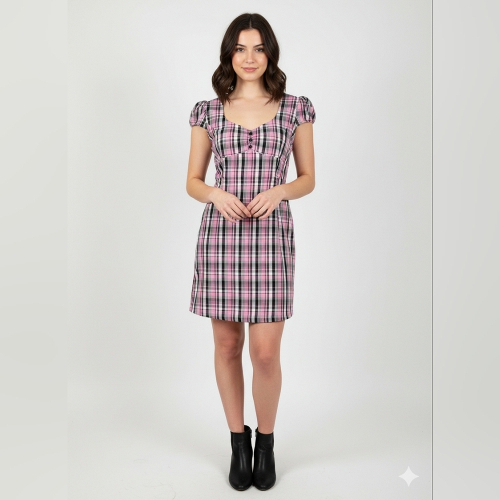 Lime Women's Vintage Pink Plaid Cap Sleeve Mini Dress Size Small GUC 🐈